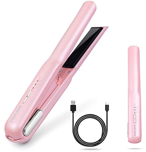 Cordless Hair Straightener, Portable Flat Iron for Hair, Fast Heating Flat Iron, Adjustable Temperature, Type-C Rechargeable, Mini for Travel(Pink)
