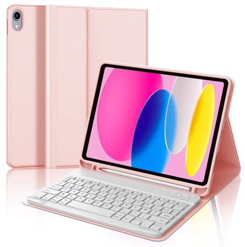 IVEOPPE Clavier iPad 10/11ème Generation (10.9 Pouces 2022/11 Pouces A16 2025), Coque Clavier AZERTY sans Fil Bluetooth pour pour iPad 10eme/11eme, Housse Multiposition avec Porte Crayon, Rose