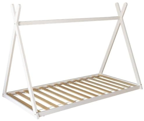 Happy Garden Cama Tipi Infantil Valentin Blanca, tamaño 190x90cm, con somier de láminas Diseño lúdico, Estructura de Madera Blanca, fácil de Montar