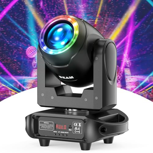 120W Lyre LED Moving Head Beam Effets, 6 Prismes Luminaires à Tête Rotative Jeu de Lumiere avec 8 Motifs Dynamique Scène Éclairage pour Projecteur Soiree Fete DJ Disco Club Mariage Bar Halloween
