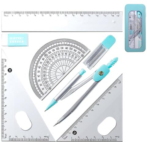 Ruler Protractor Compass Set, Geometry Kit Set With Shatterproof Storage Box, Drafting Compasses with Maths Protractor Set Squares Ruler and More for Students Starters Homework