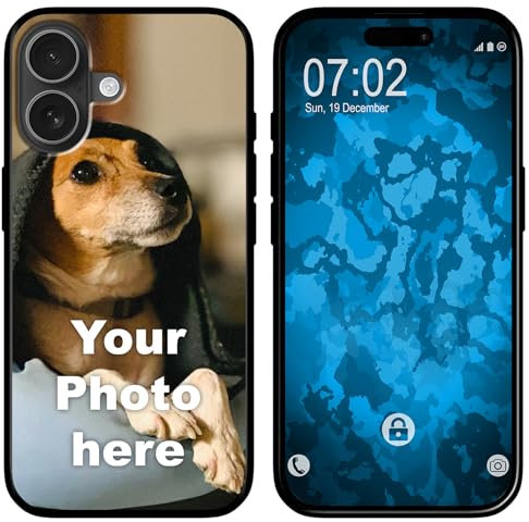 PhoneNatic personalisierte Handyhülle für iPhone 16 Custom Case Schwarz zum selbst gestalten mit eigenem Foto Bild Text individuell