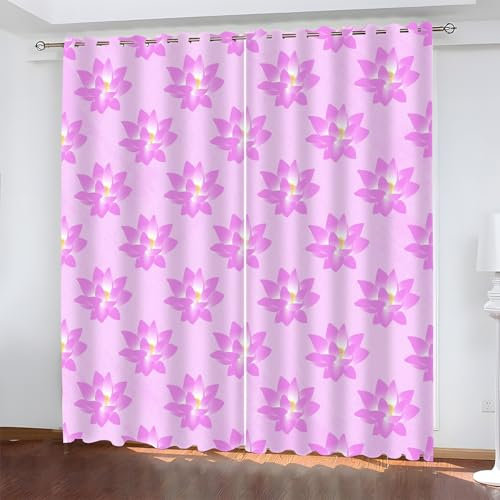 BSYYZQC Lotus Vorhang Verdunkelung, Ösenvorhang Muster Verdunklungsvorhänge Geräuschreduzierend, Polyester Anti-Fade Gardinen für Schlafzimmer 2er Set 260x140cm (HxB)