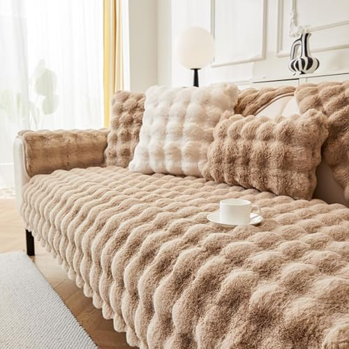 Misorat Samt Sofabezug 1/2/3/4 Sitzer Kaninchen Plüsch Sofa Überzug L Form, Anti-rutsch Waschbar Universelle Couch Überzug Ecksofa, Pets Dog Sofaüberwurf Sofa Überwurf,Sofaschoner,E-70x70cm