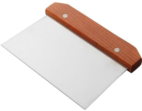 Stainless Steel Chopper 5.9x3.2 Dough Cutter and Scraper, Stainless Steel Chopper with Wooden Handle, Reusable Kitchen Dough Cutter for Cake Noodle Pizza
