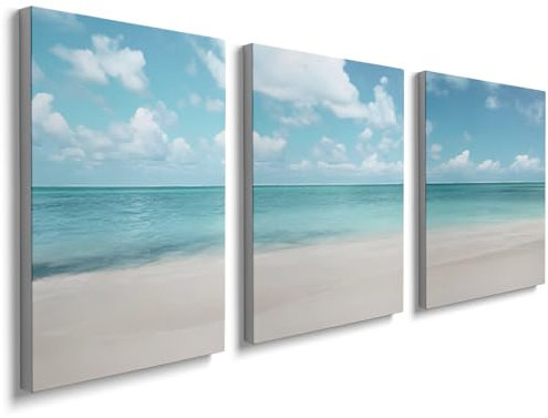 prinfantasy Canvas Personalised Photo Beach Artwork Coastal Wall Art Beaches Prints for Bathroom Decor Light Blue Ocean Pictures for Wall Seaside Paintings 1011