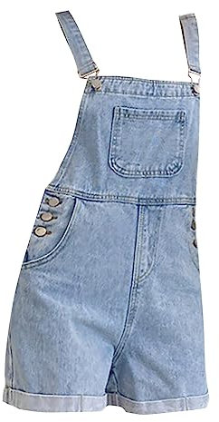 Salopette in jeans, da donna, in jeans, estiva, leggera, con bottoni, tuta estiva corta, in denim elasticizzato, stile vintage, casual, comoda, Blu, m