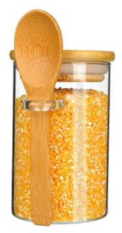 Homeey Glass Food Storage Jar,100% Sealed Borosilicate Glass Jars with Bamboo Lid and Bamboo Spoon for Candy, Spices, Coffee Beans, Nuts, Condiments, Cookies, Flour,Tea,540ml (01)