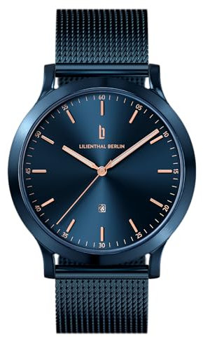Lilienthal Berlin Herrenuhr Huxley in Blue Rose Gold – Armbanduhr am blauen Edelstahl-Armband – aus 316L Chirurgenstahl mit einem Quarzuhrwerk & saphirgehärtetem Mineralglas – 40 mm