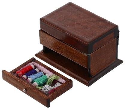 ibasenice Vintage Nähkasten Aus Holz Für Puppenhäuser - Miniatur-bastelprojekte - Minimöbel Im Maßstab 112 - Perfekt Für Puppenhauszubehör
