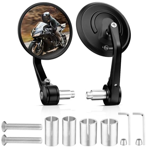 GEARCELL Universal Motorcycle Mirrors 7/8 Motorcycle Rearview Mirrors 360° Rotatable Motorcycle Bar End Mirrors Extension Motorbike Side Wing Mirror CNC machined aluminum body with E-MARK