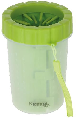 Kerbl Pet Pfotenreiniger, Für Hunde und Katzen, Einfache Reinigung, Ideal für Unterwegs, Kunststoffbehälter mit Befestigungsschlaufe, Grün, 14,5 cm
