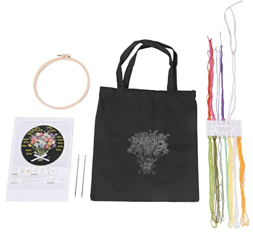 Agwuoetr Stickstarter Satz für AnfäNger mit 1 Canvas Einkauf Stasche 1 Stick Rahmen Garn und Nadel A
