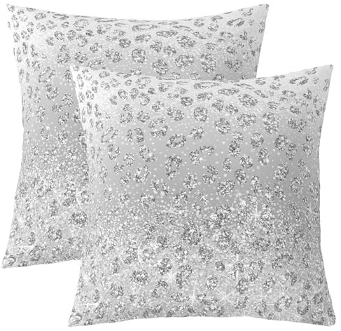 Homemissing Grau Leopard Gepard Kissenbezüge 40x40cm für Kinder Jungen Mädchen Frauen Pailletten Diamant Druck Kissenhülle Luxus Textur Bling Dekokissen