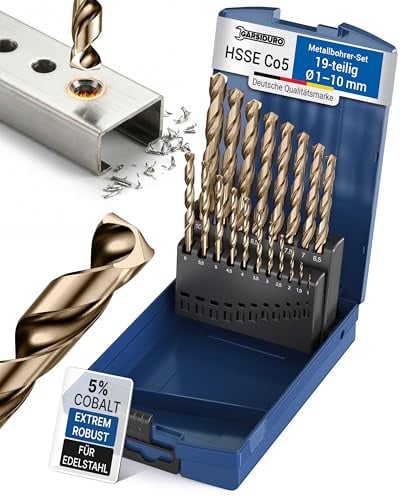 GARSIDURO® Metallbohrer Set HSS Cobalt 19tlg. | HSS-Co5 Profi Edelstahlbohrer 1-10mm | Selbstzentrierender Kobalt Spiralbohrer DIN 338 HSS CO Bohrerset für Edelstahl, Stahl, Eisen, Metall | Bohrer Set