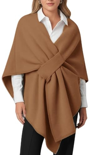 bergxperten Alpenfaser Langer Poncho Schal– Eleganter Langer Strick Poncho mit Schlaufe, Weicher Umhang mit Cashmere Feeling, Vielseitiges Cape für Herbst Winter - Hellgrau