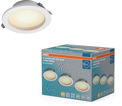 Osram Essential LED Einbaustrahler IP44 Dim 120mm 8W | LED Downlight Set IP44 Dim, Spot lights and ceiling spots, Weiß, 116 mm dia, 25000 h, 3-Pack