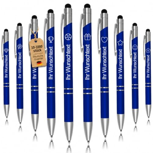 Truevaste 100er Personalisierte Kugelschreiber mit Gravur, 2in1 Metall-Kugelschreiber Touchpen mit Name Logo, Werbegeschenke für Unternehmen, Geschenk für Kollegen Lehrer Studenten, Schwarz Tinte