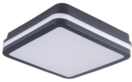 Kanlux Beno Square LED Bulkhead Ceiling/Wall Light IP65 Waterproof Graphite Grey, 12-18W Selectable Wattage, 3000K/3500K/4000K CCT, Microwave Motion Sensor, Indoor/Outdoor Security, Garage Porch