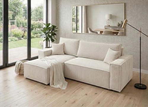 B&B HOME Big-Sofa Monte in L-Form, mit Schlaffunktion und Bettkasten, Beige, Cord-Bezug (Links)