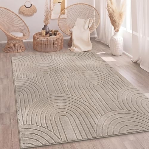 Paco Home Teppich Wohnzimmer Schlafzimmer Hochflor Weich Uni 3D-Optik Pflegeleicht Modernes Design Waschbar Beige, Grösse:200x280 cm
