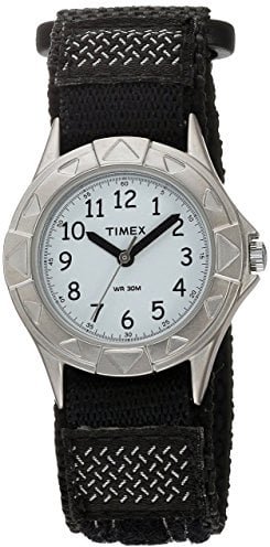 Timex Kids 28mm Uhr - Silber-Ton Gehäuse mit Weißem Zifferblatt und Schwarzem Stoffband T79051