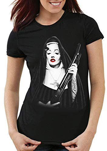 style3 Marilyn Gebetsschwester T-Shirt Damen usa Gangster Monroe, Farbe:Schwarz, Größe:S