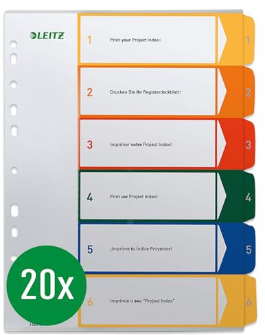 Leitz Plastikregister bedruckbar, 20er Pack, A4, PP, 6 Blatt, farbig, 19200000