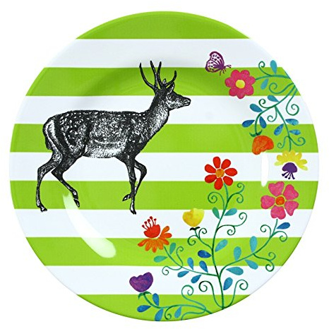 Ginger 20.5 x 20.5 x 2 cm Deer Stripy Melamine Plate, Green