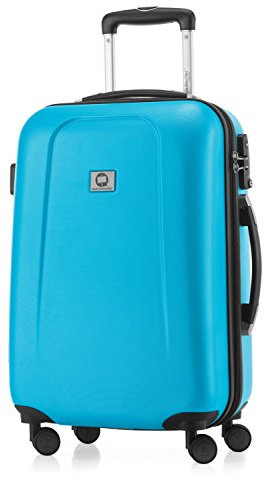 HAUPTSTADTKOFFER - Wedding - Handgepäck Koffer Kabinen Hartschalen-Koffer Trolley Rollkoffer Reisekoffer, TSA, Doppelrollen 55 cm, 42 Liter, Cyanblau