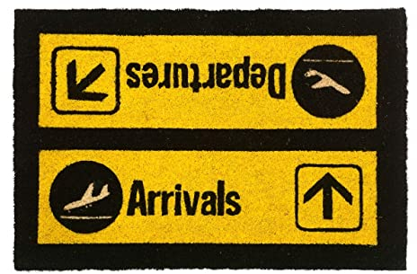 CKB LTD® ARRIVALS AND DEPARTURES Airport Novelty DOORMAT Unique Doormats Front/Back Door Mats Made with a non-slip PVC backing - Natural coir - Indoor & Outdoor