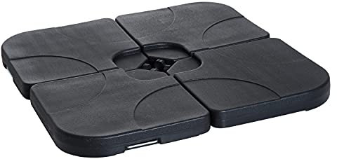 Outsunny Lot de 4 Pied de Parasol Poids de lestage carré avec poignée pour Parasol A remplir d'eau jusqu'à 60 kg ou de Sable jusqu'à 72 kg 50 x 50 x 8 cm polyéthylène Haute densité Noir