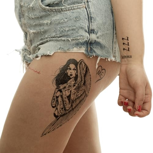 2 x Tattoo Engel - Tattoo in schwarz - Körpertattoo - Einmal Tattoo A1230 (2)