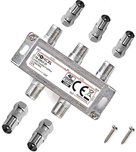 TronicXL 4fach Premium BK Verteiler TV Kabel Adapter Antennenverteiler Kabelfernsehen DVBC zb für Unitymedia SAT Splitter Unicable 4 Fach 4-Fach Virgin Aerial Satelliten Weiche DVB-T2 DVB-C DVB-S2