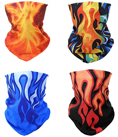 SMEHCF 4 Multifunktionstuch Gesichtsmaske Motorradmaske Sportmaske Sturmmaske Maske Halsmanschette Schal Bandana für Damen Herren Schwarz Gelb Blau Feuer Höllenflamme Flaming Phenix