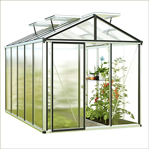 GFP Gewächshaus Diamas 24 Premium 235x460 cm mit integriertem Fundament 16 mm Doppelstegplatten, Farbe Aluminium Natur