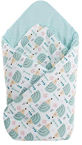 Medi Partners Steckkissen 100% Baumwolle 75x75cm Einschlagdecke Babyhörnchen doppelseitig weich ganzjährig multifunktional antiallergisch Babys (Minze Igeln)