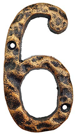 Hausnummern, rustikal, Gusseisen, 15,2 cm, einzigartiges gehämmertes Aussehen mit unebenem Messing-Finish Number 6