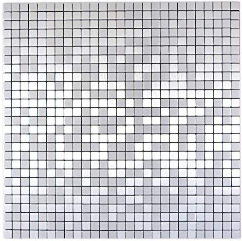 Selbstklebnde Mosaikmatte Quadrat Alu Silver Brushed für WAND KÜCHE Wandverblender Fliesenspiegel Verkleidung | 10 Matten