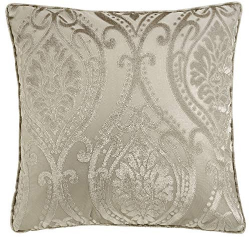 Curtina - Natural Ivory Damask Cushion (43 x 43cm) - Cream Velvet Luxury Cushion for Bedroom & Living Room - Floral Design - Inserts With Covers Included