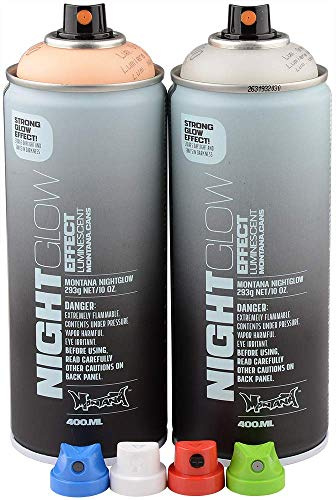Set di bombolette spray Montana Nightglow verde e arancione, 2 x 400 ml, effetto luminescenza colore