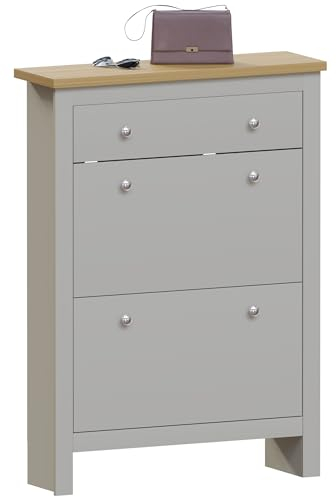 Vida Designs Arlington Shoe Cabinet, Engineered Wood, Grey & Oak, H 108 x W 78 x D 24 Cm