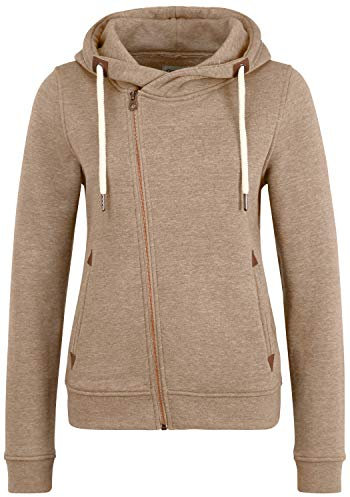 OXMO OXVicky Sweat Zip-Hoodie Damen Sweatjacke Kapuzenjacke Hoodie mit Kapuze Kordel Reißverschluss Eingrifftaschen Regular fit, Größe:XS, Farbe:Sand MELAN (7984093)