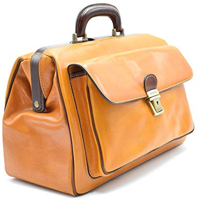 Arzttasche aus Echtem Leder - D&D0203 - zweifarbig - Made in Italy (Giallo-Marrone)
