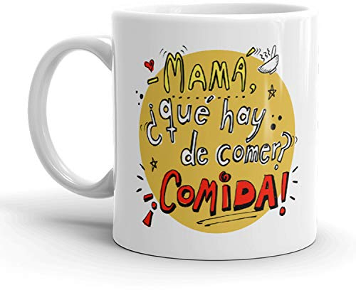 Kembilove Taza de café para Mamá – Taza de Desayuno Divertidas y Graciosas para Madres con Mensaje Mamá ¿Qué hay de comer? – Ideal para regalar el día de la Madre