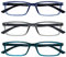 OPULIZE See-Lesebrille Blaulichtfilter 3er Pack Schmal Rahmen Federscharniere Verbessern Den Schlaf Computer Gaming Entspiegelt Transparenter Blau Grau Türkis Herren Damen BBB9-37Q +3.50