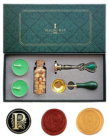Ausgefallene Buchstaben P Wachssiegel-Stempelset, AMTOL Wachssiegel-Stempelset im europäischen Stil, Geschenkbox-Set, Vintage personalisierte Wachssiegel-Stempel für Briefkarten-Einladungen (P)