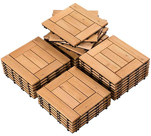 Yaheetech 30x30 cm Fliese Terrassenfliesen Set Holzfliesen als Gartendeko Innen Außen Fliesen Klickfliesen Balkonfliesen Set, witterungsfest, pflegeleicht, ca. 2,6 m² pro Set, hellbraun(27 Stück)