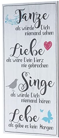 Wandbild 20x40cm Tanze Liebe Singe Lebe Bild Deko Wandschild Wanddeko Positiv Geschenkidee