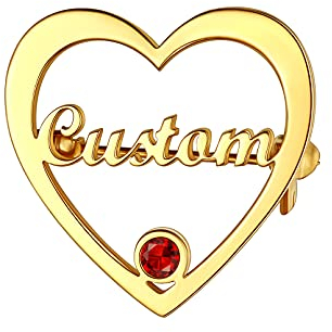 Custom4U Broche Coeur Or avec Prénom Personnalisé Pierre de Naissance Gravure Bijoux Pins Nom Gravé